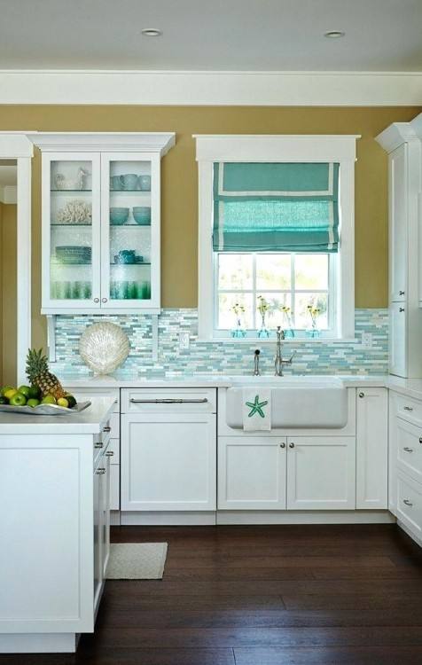 Turquoise Painted Shaker Kitchen Ideas For Turquoise Kitchen Decor And Cabinets With Granite Island Chairs Bookshelf